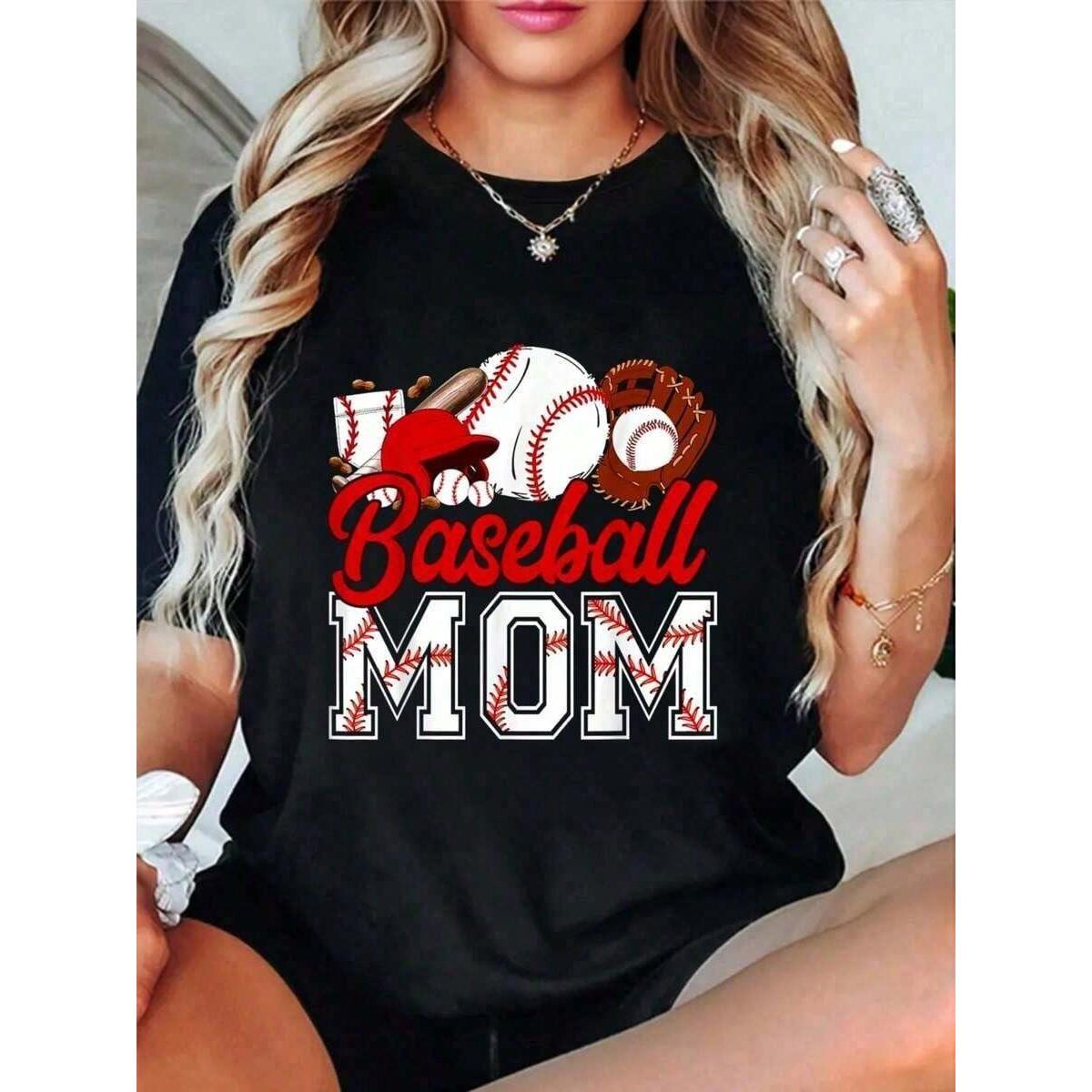 2026 A 100% Cotton Retro Baseball Mom Mama Baseball Life Softball Life Game Day T-Shirt Modern Genderless Tops