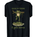 Funny Frog & Crocodile Meme T-Shirt | Sarcastic Animal Pun Tee - Black with Green Text - Regular Fit Adult Casual Attire - Machine Washable Top, Crew Neck, Vintage Style, All-season, 220G Fabric