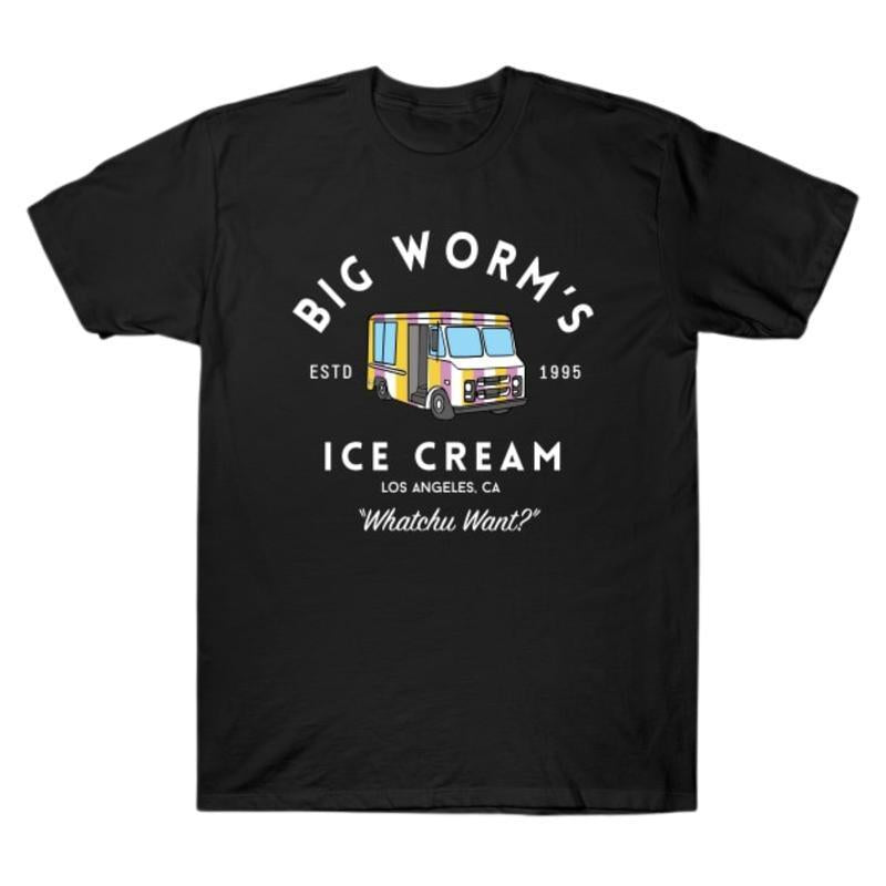 Big Worm's Ice Cream - "Whatchu Want?" - Los Angeles,  Available, Unisex Cotton Tee, Womenswear Menswear Clothing Top Fits Shirt, Crewneck Tshirt, Funny Shirt