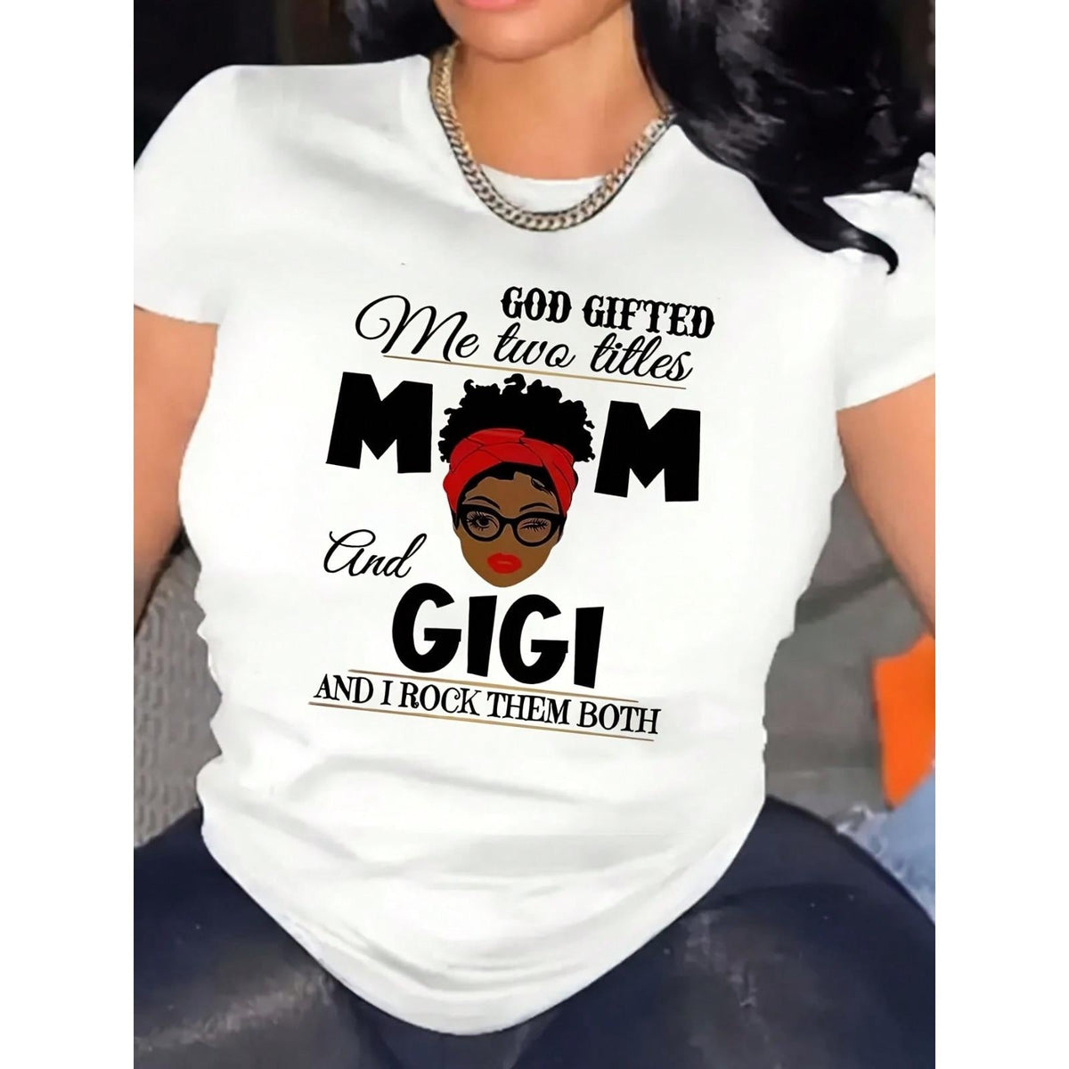 Women's Plus Size Short-Sleeve Tshirt - Breathable Cotton Glossy Fabric, Round Neck, Inspirational Art Portrait Print, Empowering Mom Design, Streetwear Casual Top (Women's Clothes, Casual T-Shirts)