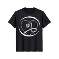 Women's Casual Elegant Black T-Shirt - White Heart & Stylized 'M' Graphic Design, Short Sleeve Round Neck, Machine Washable, All-Season Versatile Top, Casual Attire, Minimalist Design, Comfortable Fit