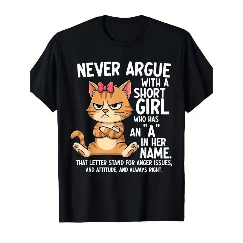 2026 Men's Angry Cartoon Cat Graphic T-Shirt Funny Quote Black Tee for Cat Lovers Casual Crewneck Soft Breathable Fabric Machine Washable