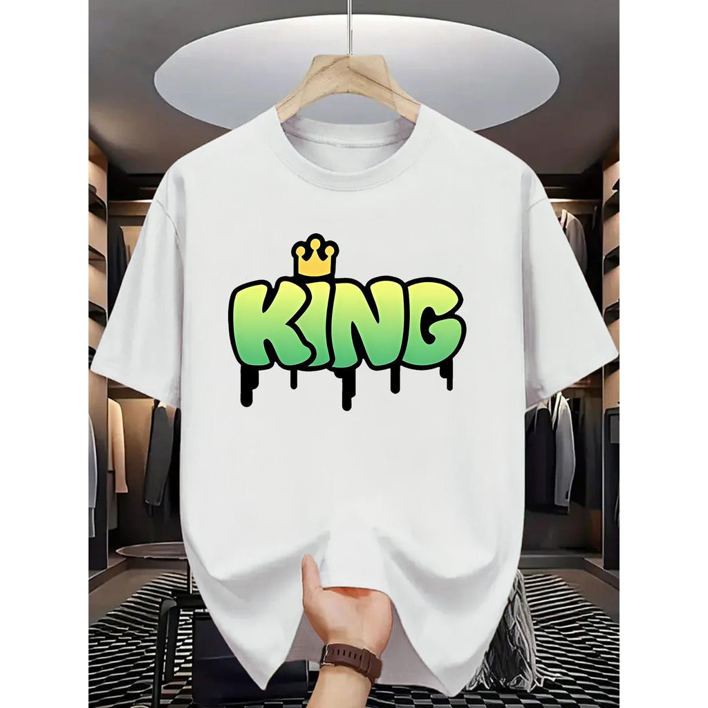 King Graphic Print T-Shirt for Men, Casual Crew Neck Short Sleeve Tee, Summer Top