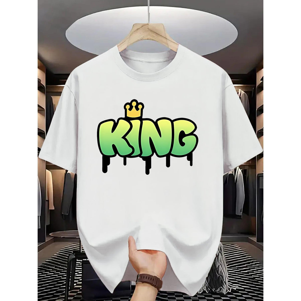 King Graphic Print T-Shirt for Men, Casual Crew Neck Short Sleeve Tee, Summer Top