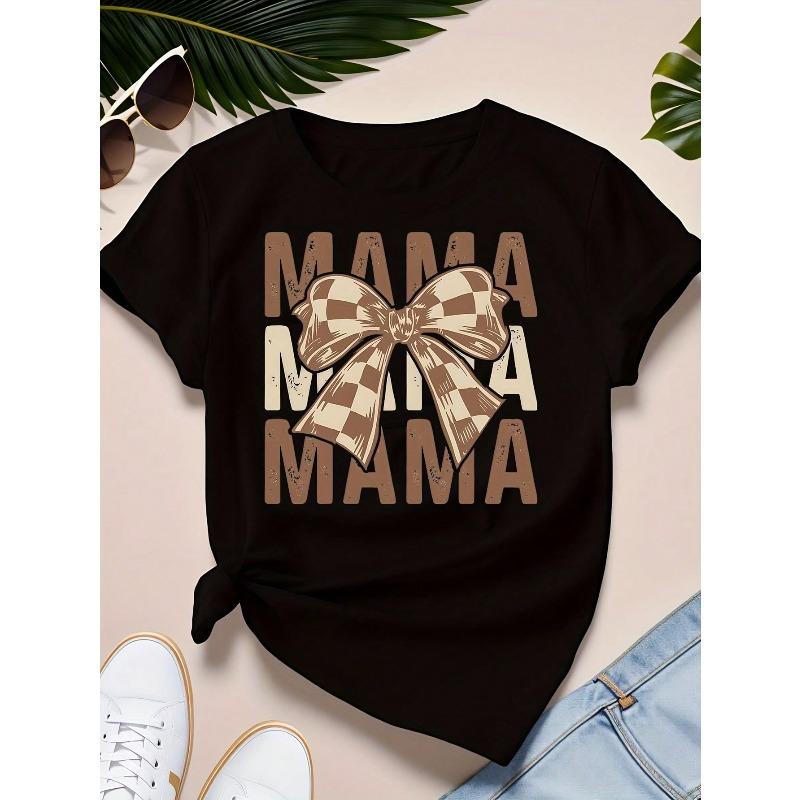 Mom Tie 1 Pcs Women's Plus Size T-Shirt Funny Oversized Graphic Short Sleeve Tee Novelty 100% Polyester Shirt Casual Crew Neck Top 220g