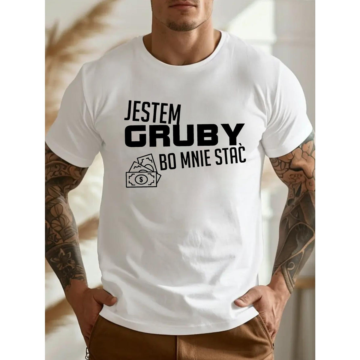 Men'S T-Shirt - "Jeste Męskie Grubby" Is a Fun Polish Phrase, Featuring a Casual Round Neck