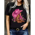 [100% Cotton] Plus Size Women's Casual Short Sleeve T-Shirt - Vibrant Boots & Hat Print, Comfortable Spring & Summer Top, Relaxed Fit, Soft Fabric, Easy Care, Perfect for Daily Wear  Golf Gift T-Shirt For Men and Women