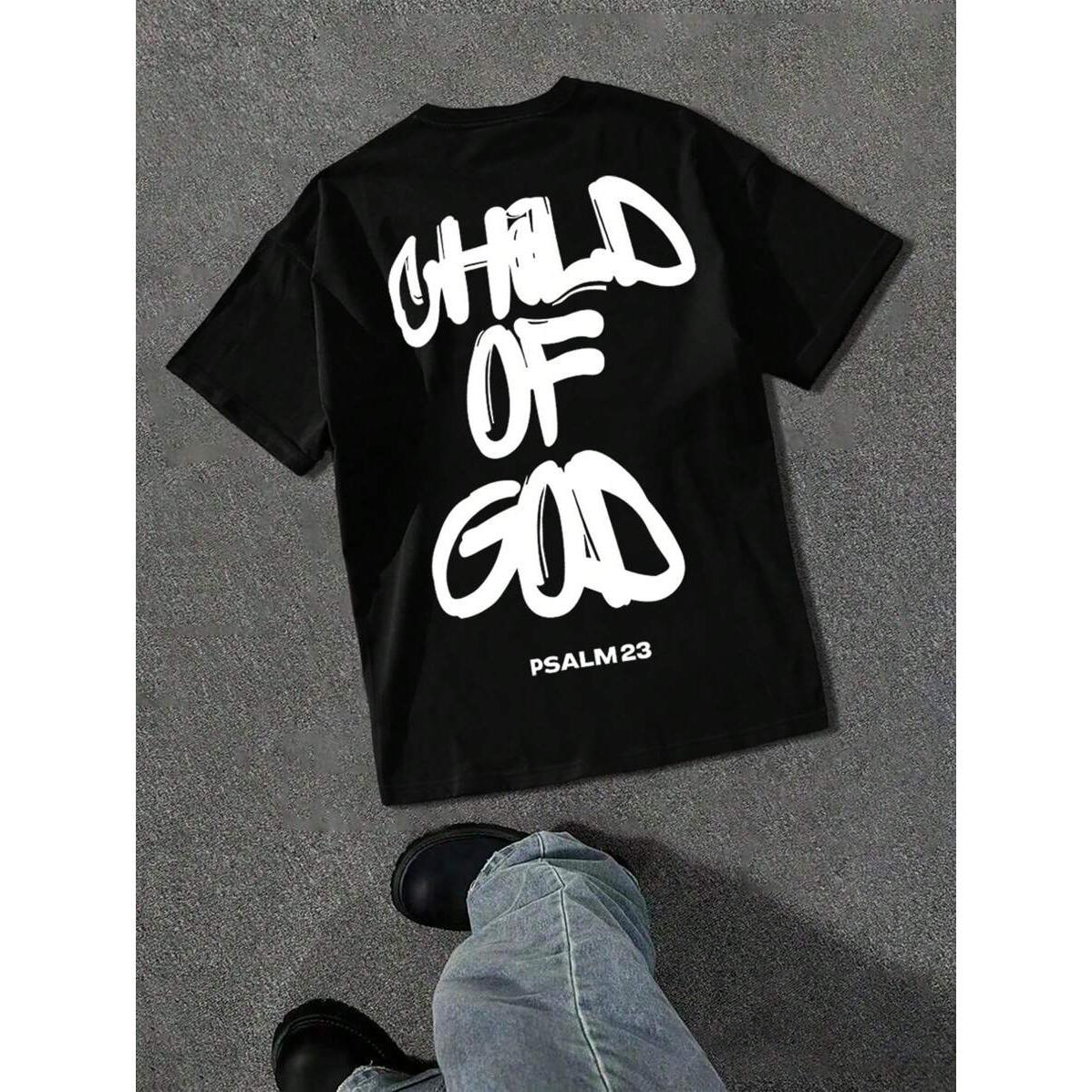 Men's Fashionable Street Loose Fit Black Graphic Print  Short Sleeve T-Shirt