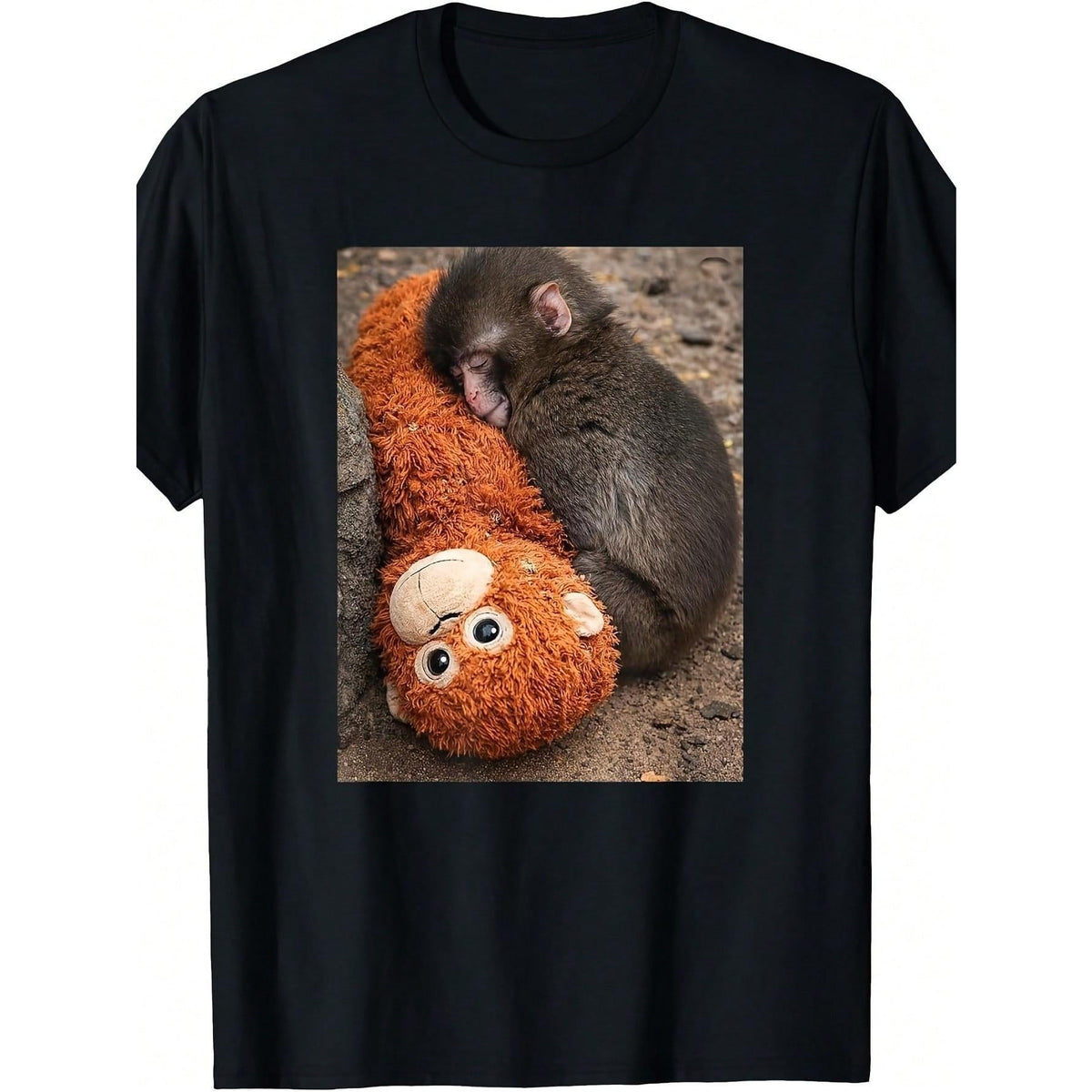 Women's Print T-Shirt Punch Monkey Meme Cute Plush Toy Sign Of Mother Love T-Shirt, Casual Comfort Fit Short Sleeve Crew Neck T-Shirt