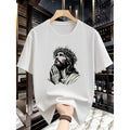 Women's Round Neck Short-Sleeve Cotton T-Shirt - Stone-Carved Printed, Comfortable, Soft, Trendy Style Sports Casual Top, Shortsleeve, Fashion, Wide Spectrum Sizes, Elegant, Crew Neck, Clothes, Breathable, Regular Sleeve, Pull On