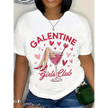 Galentine Girls Club T-Shirt Women's Valentine's Day Cute Pink I Cocktail Graphic Tee For Galentine's Day Party Fun Gift, 220g