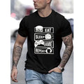 " Eat Sleep Game Repeat "Stylish Print Summer & Spring Tee For Men, Casual Short Sleeve Fashion Style T-Shirt