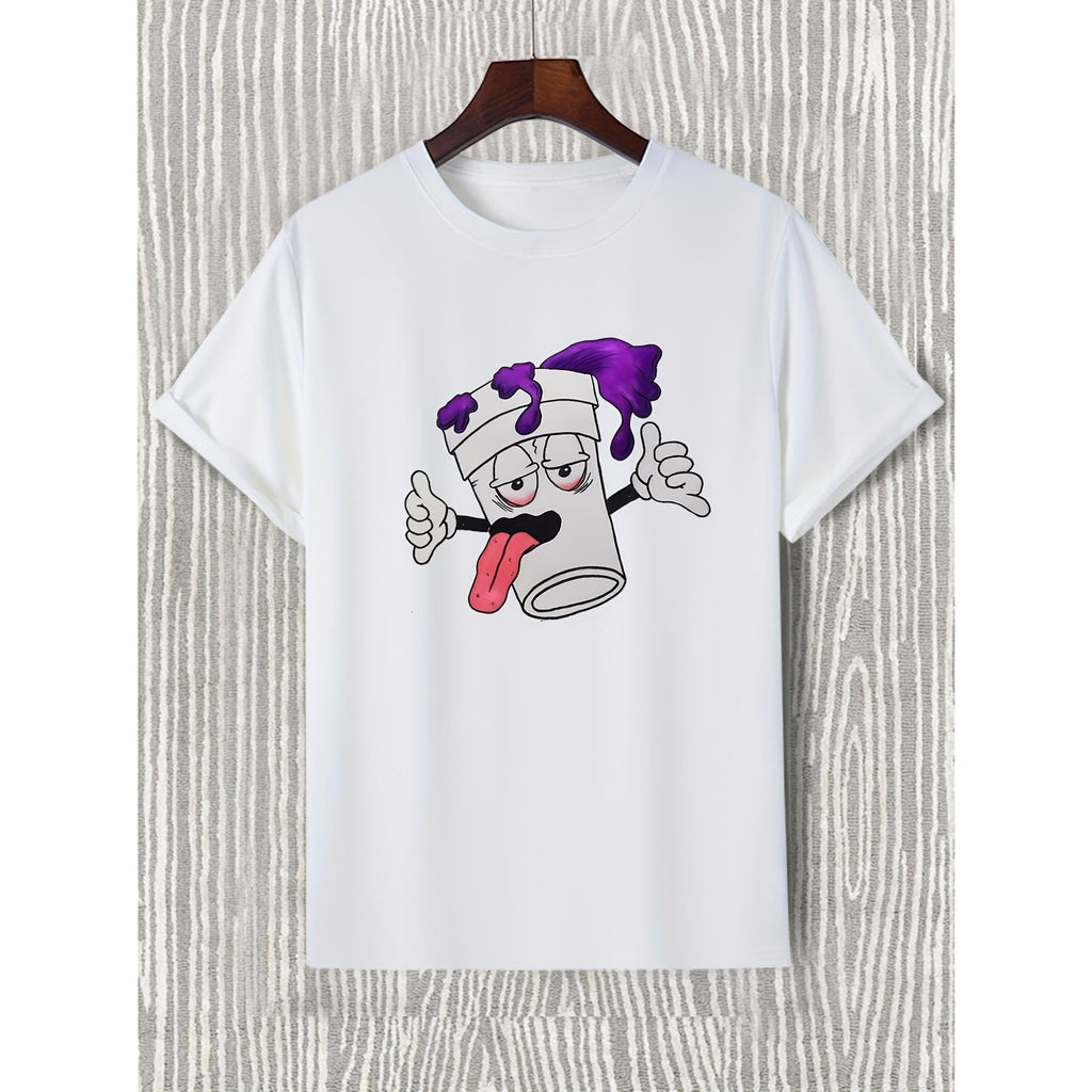 Women's Casual Cartoon Graphic T-shirt, Natural 100% Cotton Short-Sleeve Top with Round Neck for Summer Sports, Shortsleeve, Tshirt, Women's Clothes, Medium Length, All Seasons, Fashion, Crew Neck, Chic, Xxl, Menswear