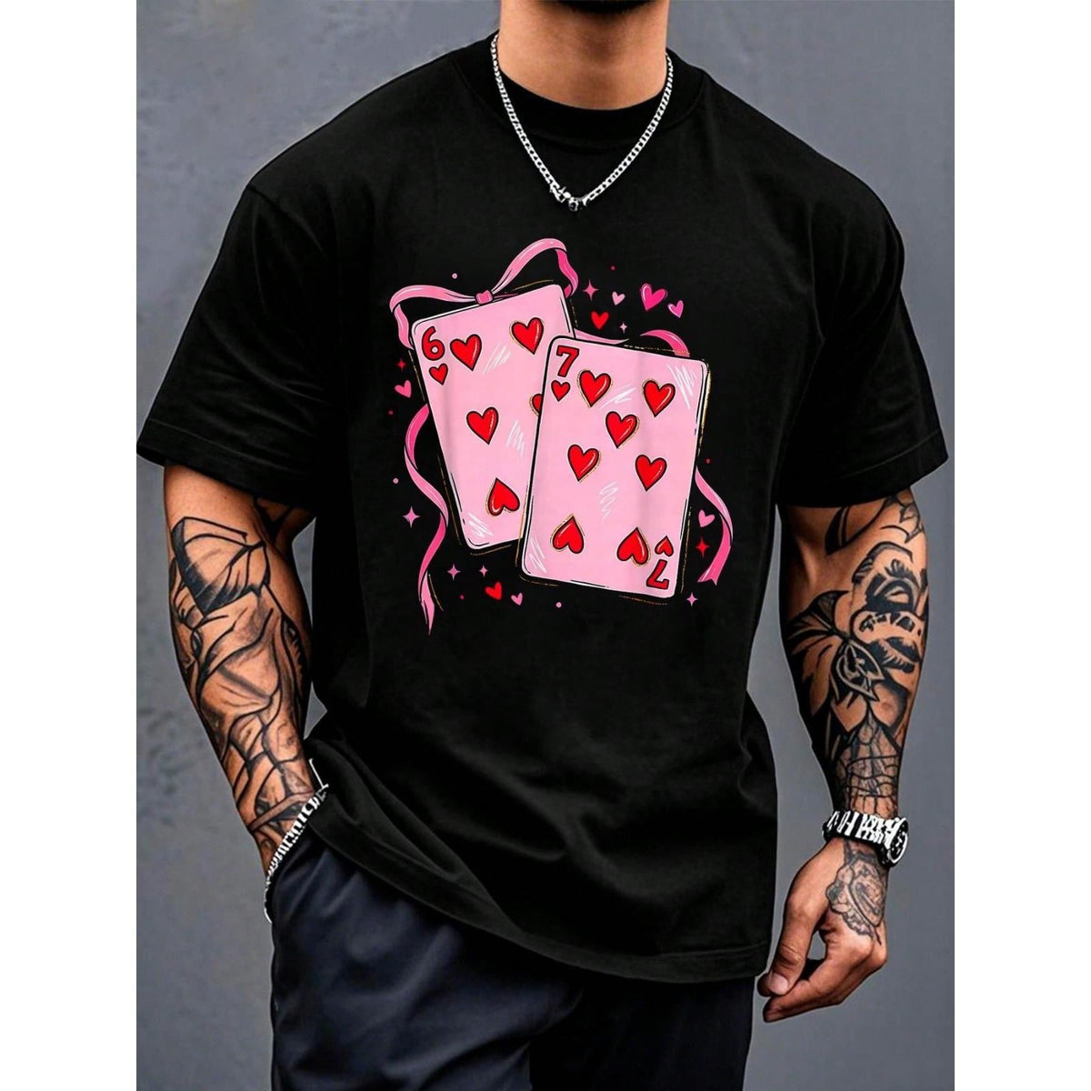 100% Cotton Valentine's Day T-Shirt Playing Card Valentine 6 7 Preppy 67 Six Seven Meme Coquette T-Shirt Men Clothes