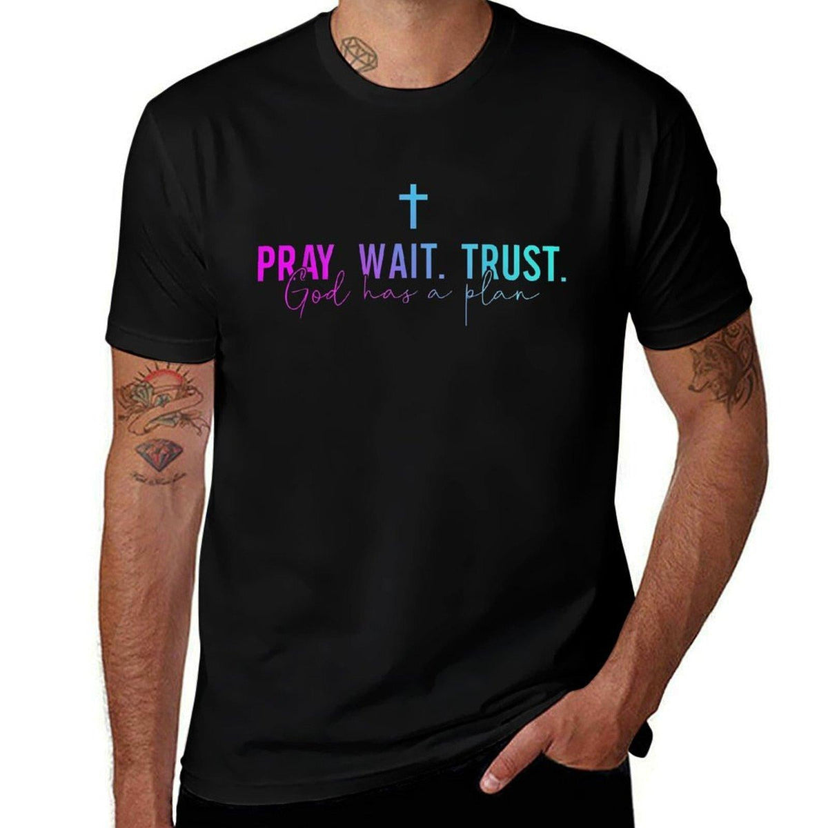 100% Cotton Pray Wait Trust God Has A Plan T-Shirt  adult humor