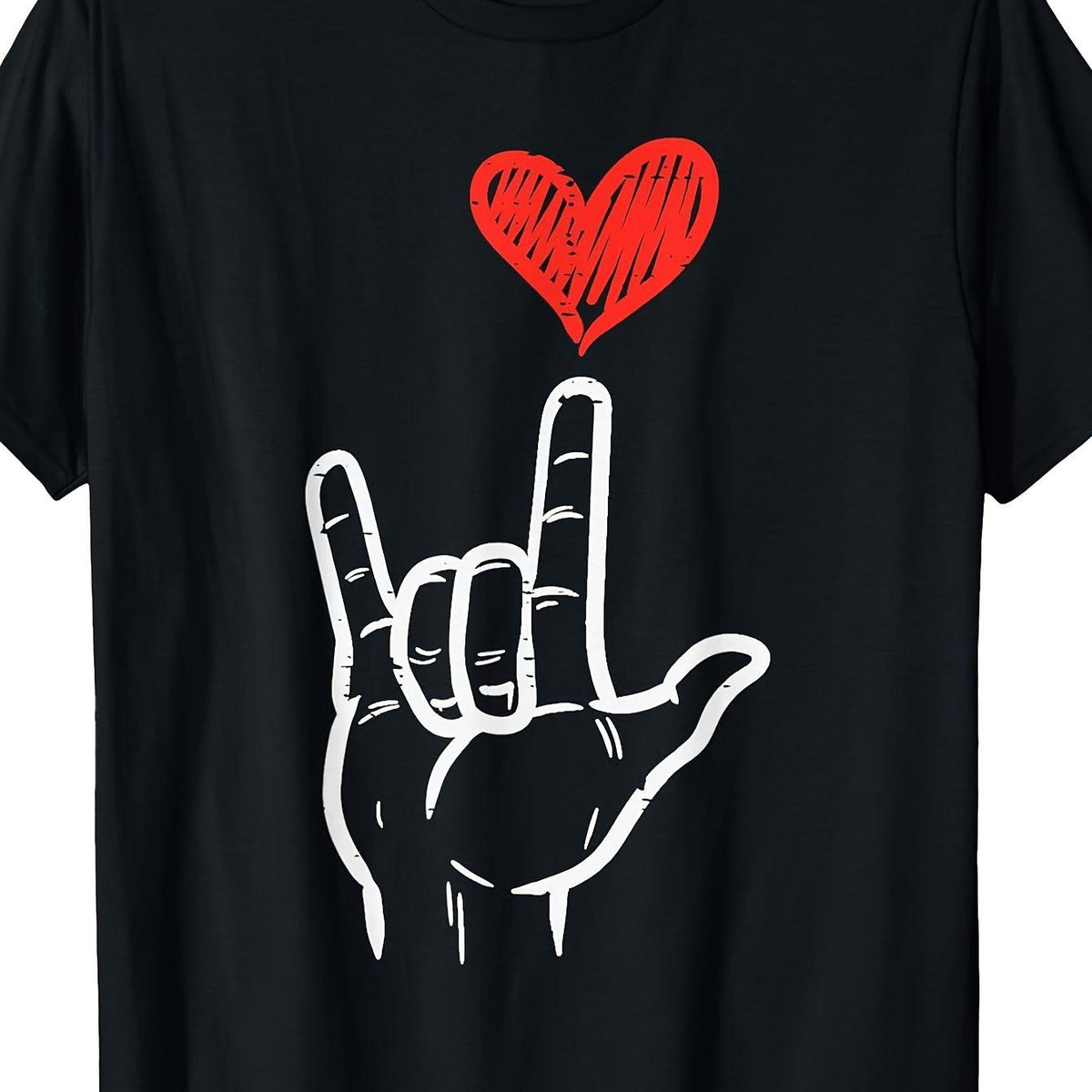 Plus Size Valentine's Day I Love You ASL Sign Language T-Shirt - Heart Hands Design for Women Men & - Plus Size Black 180gsm Casual Round Neck Tee Gift for Community & ASL Learners