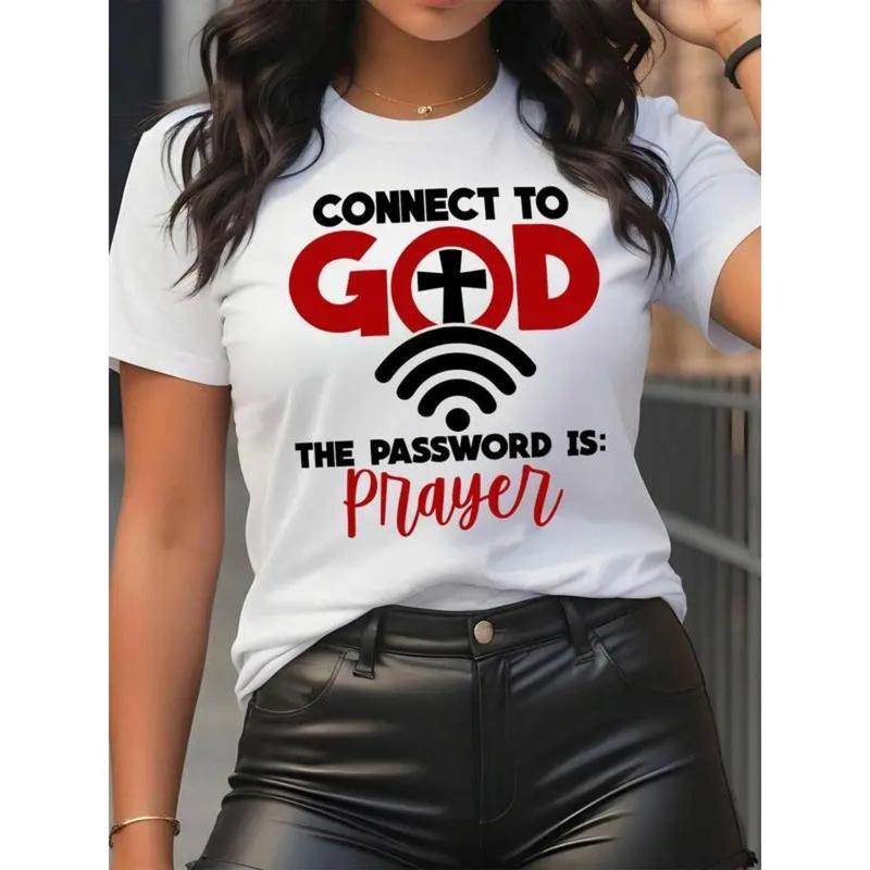 Women's Letter and Cross Print T-Shirt | Casual Round Neck Short Sleeve | 100% Cotton Summer Top