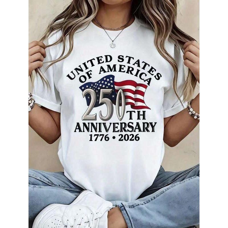 250th Anniversary USA Patriotic Graphic T-Shirt For Men - 1776-2026 Independence Day Design With American Flag & 250 Years Text, Comfort-Fit Round Neck Short Sleeve Casual Tee, Machine Washable A