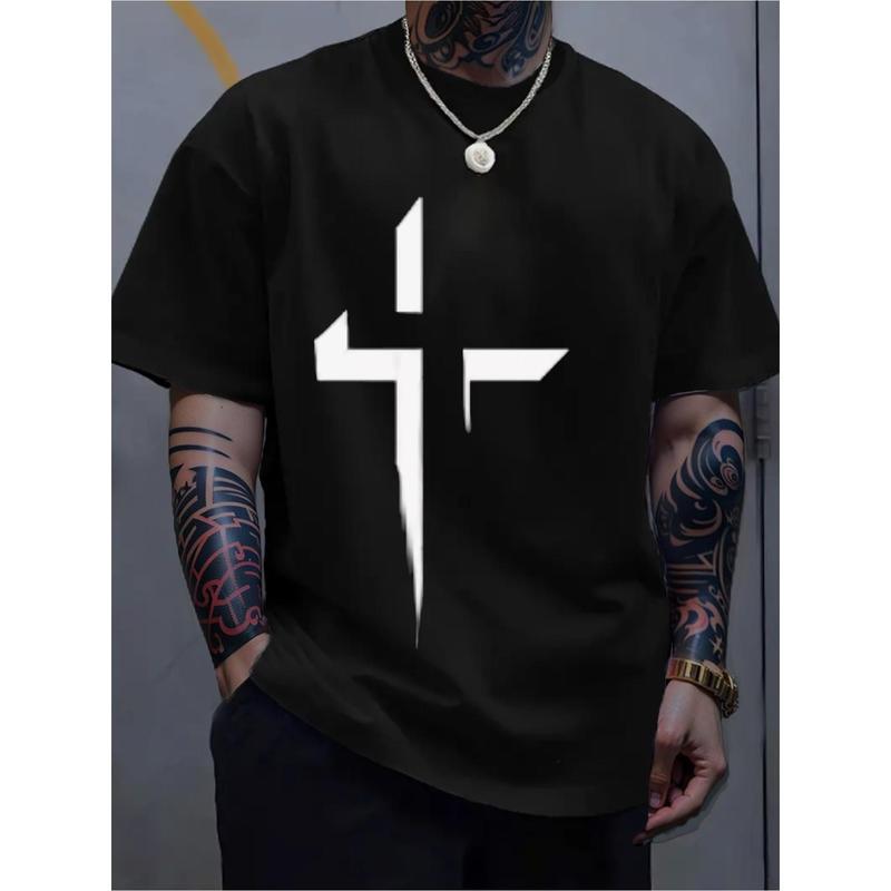 Men’s Casual Graphic Print T-Shirt,Modern Street Style,Short Sleeve Everyday Wear, All-Season Essential