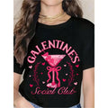 Galentine's Day T-Shirt For Women - Pink Martini Design With Hearts And Laurel Wreath, Galentine's Social Club Graphic Tee, Perfect For Valentine's Day Party, Galentine's Celebration, Friends Gift, Casual Wear