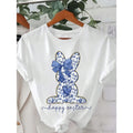 Happy Easter Graphic Tee, Round Neck Short Sleeve Printed Casual Top For Women