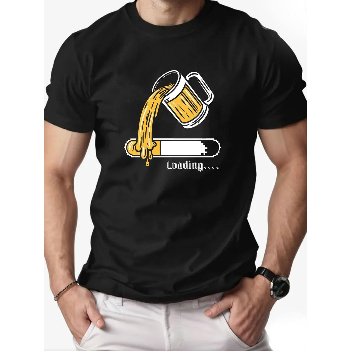 Men's Casual T-Shirt - Summer Crew Neck with Beer Graphi