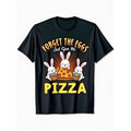 Funny Easter Bunny & Pizza Graphic Tee - "Forget the Eggs Just Give Me Pizza" Saying - Black Shirt with Yellow Text - Soft Breathable Cotton Shirt for Easter Parties, Casual Outfits - Sizes S(Men & Women)
