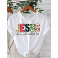 Christian “Jesus Is The Way Truth Life” T-Shirt for Women | White Floral Pattern Bible Verse Tee, Casual Church Top