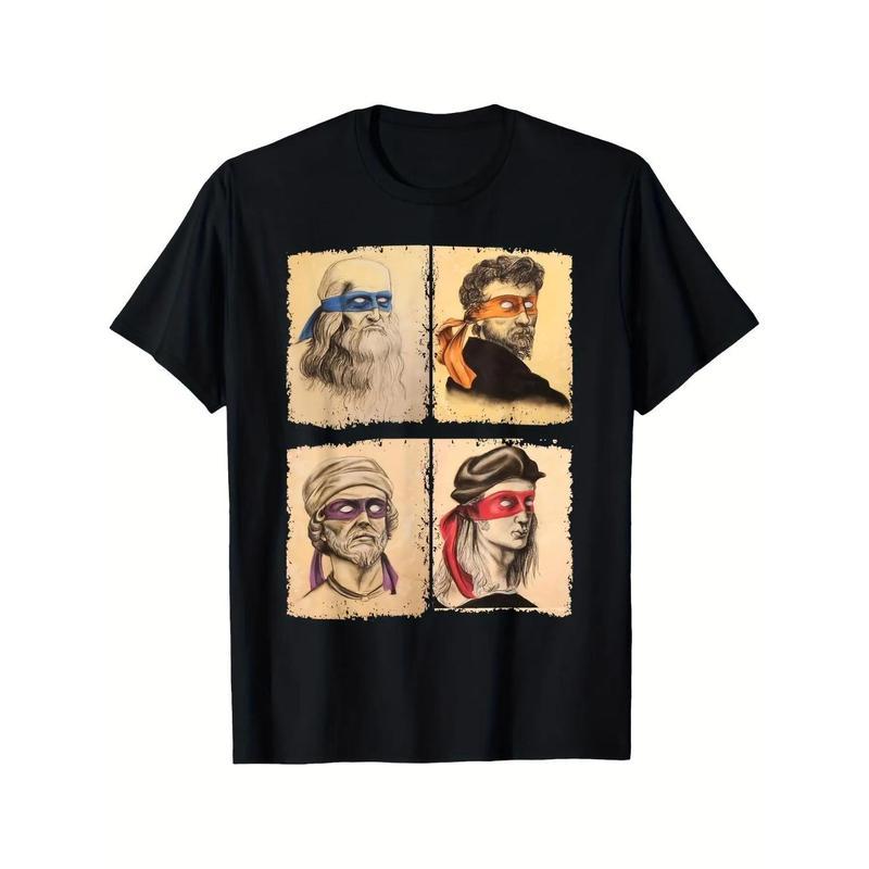 Mens Casual Short Sleeve T Shirt Featuring Humorous Italian Artists  Artwork Regular Fit Round Neck Tee for Art Enthusiasts and Ninja Turtle Fans