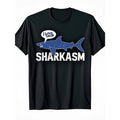 Men'S Vintage Shark Graphic T-Shirt - Funny "I Love Sharkasm" Saying & Distressed Shark Design - Black Tee - Casual Everyday Shirt for Shark Lovers