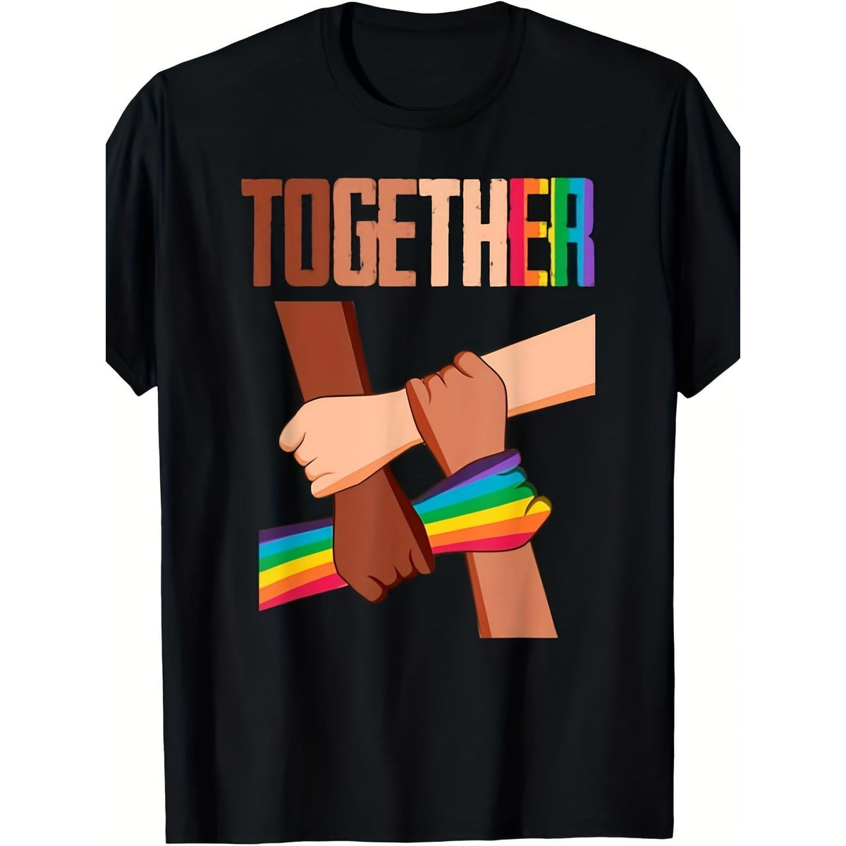 Equality Social Justice Human Rights Rainbow Hands T-Shirt - Unisex 220gsm Pure Retro Graphic Tee with Social Cause Slogan, Round Neck Casual Shirt for Men & Women, Machine Washable Activist Apparel