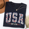 USA Est 1776 Shirt,  USA 250 Anniversary Shirt, Girly 4th of July Shirt, Independence Day Tee, USA Flag 4th of July Gift, Celebrate Our 250th Anniversary Tee, Patriotic Women Shirt, Flower USA Shirt