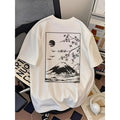 Men's Fashion White T-Shirt, Japanese Mount Sakura Cherry Blossom Print, Casual Streetwear Tee