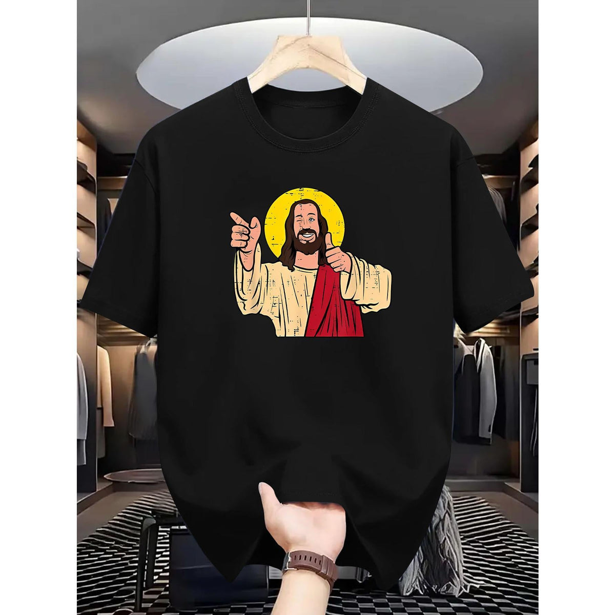 Women's "Jesus" Graphic T-Shirt, Casual Cotton Crew Neck Regular Sleeve Top, Shortsleeve Tee for Summer Leisure, Tshirt, Elegant, Breathable, Round Neck, Pull On, Sports, Comfortable, Style, Short Sleeves