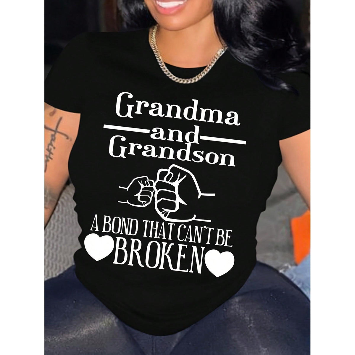 Summer Fashion Women's Grandma And Grandson A Bond That Can't Be Broken Letter Print Loose T-Shirt Women's Casual Short Sleeve Top