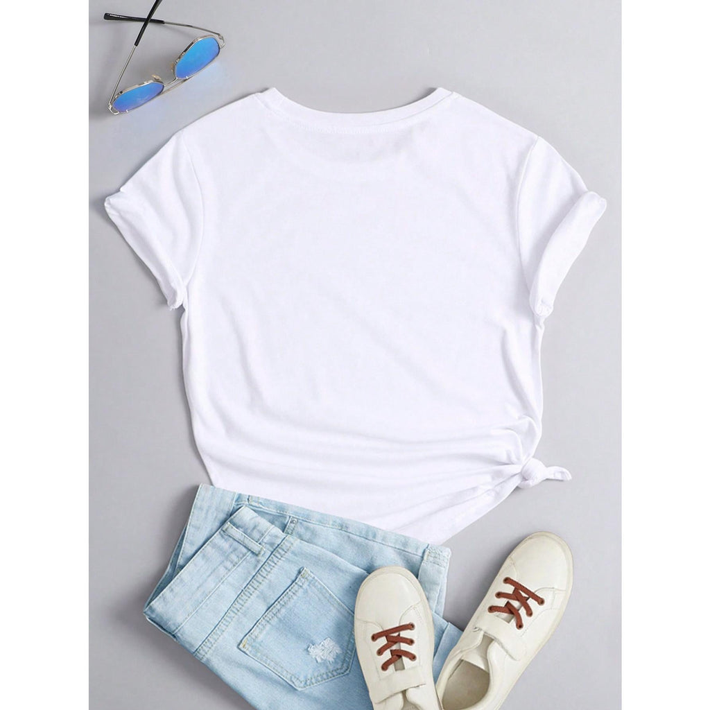 Women's Black Heart Pattern Regular Crew Neck Cotton Short Sleeve Top, Valentine's Day Gift