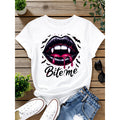 Men's Short-Sleeve Round Neck Gothic Graphic Tshirt - Vampire Lips "Bite Me" Design, Menswear Streetwear Summer Casual Tee, Halloween Costume Top