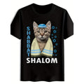 Cat Blue Hat Print T-Shirt, Summer, Crew Neck Short Sleeve T-Shirt, Casual Daily Top, Men's Clothing