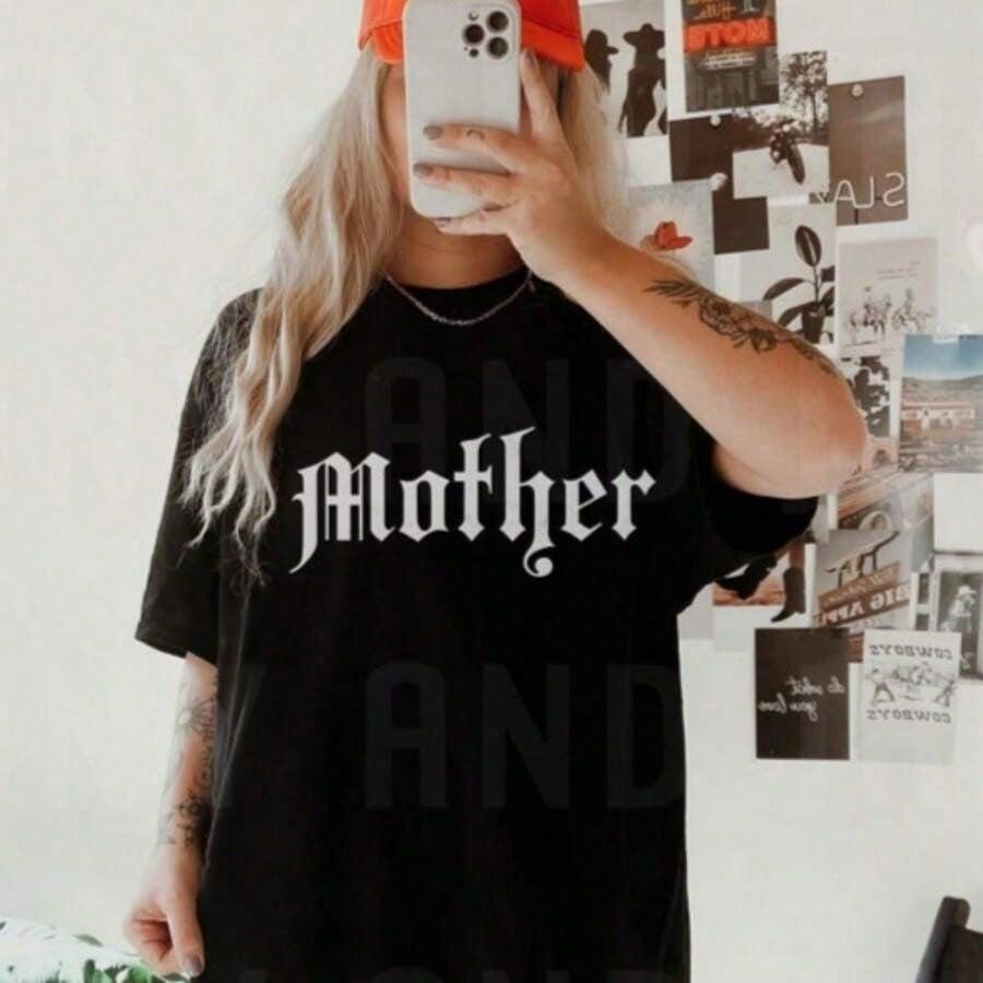 Mother Grunge Graphic Tee, Mom Graphic Shirt, Casual Short Sleeve Crew Neck T-Shirt