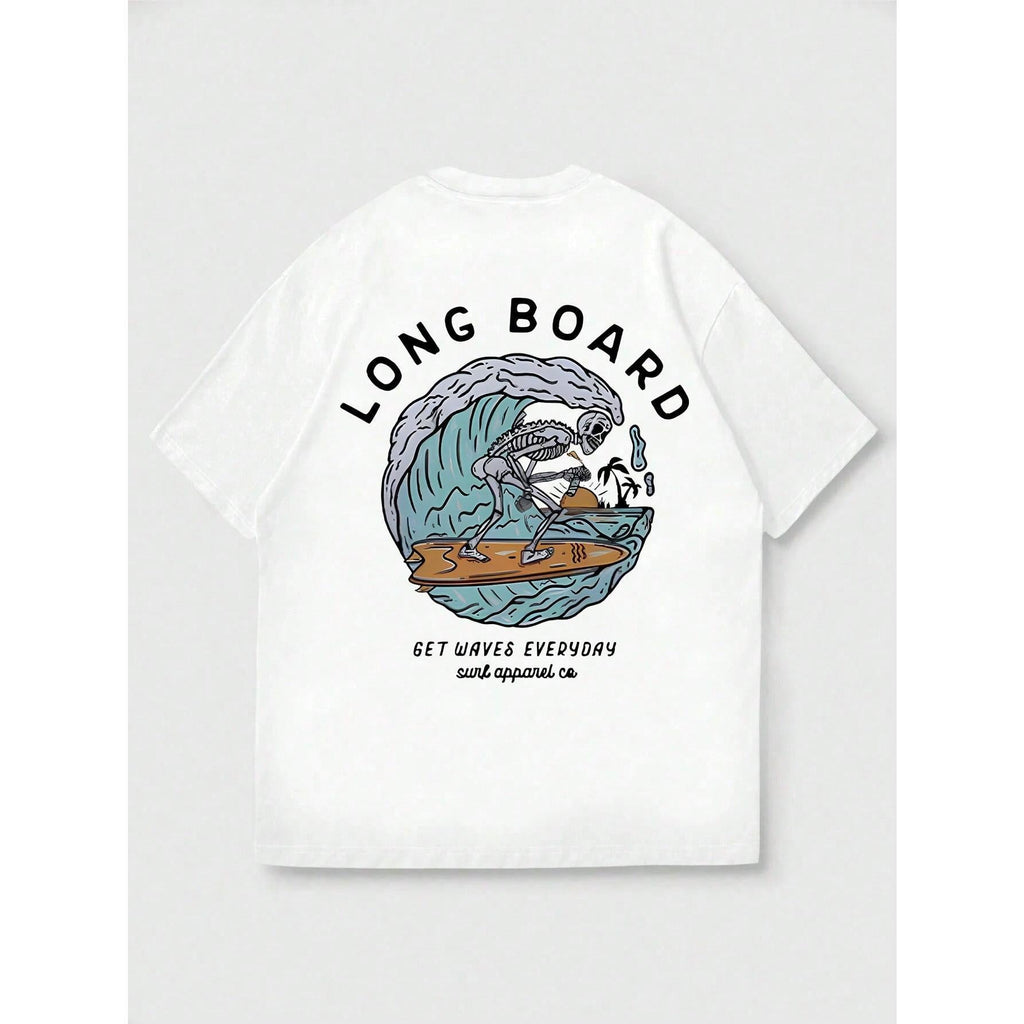 Men's Casual Beach Surfing Element Printed Short Sleeve T-Shirt, Comfortable & Breathable, For Summer Wear