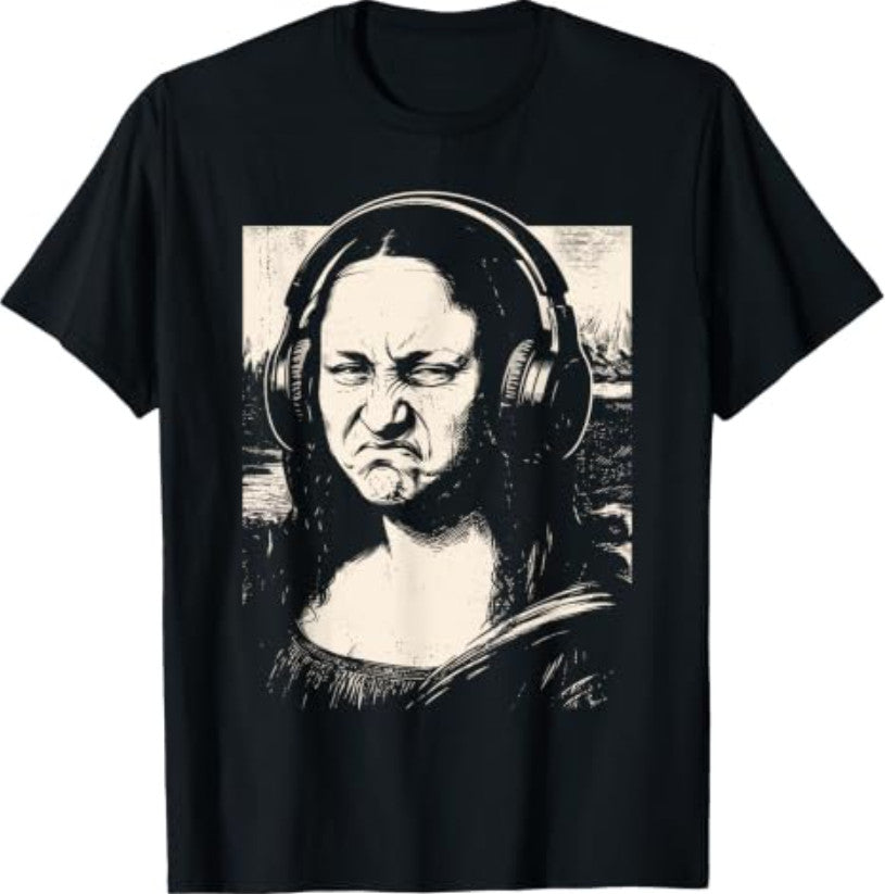 Mona Lisa Bass Face Funny Music Lovers T-Shirt, Cool DJ Producers Graphic Tee, Gift for Him, Her