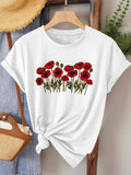 Women's Red Poppy Flowers T-Shirt, Vintage Floral Graphic Tee, Casual Spring Summer Top, Flower Lover Gift for Women